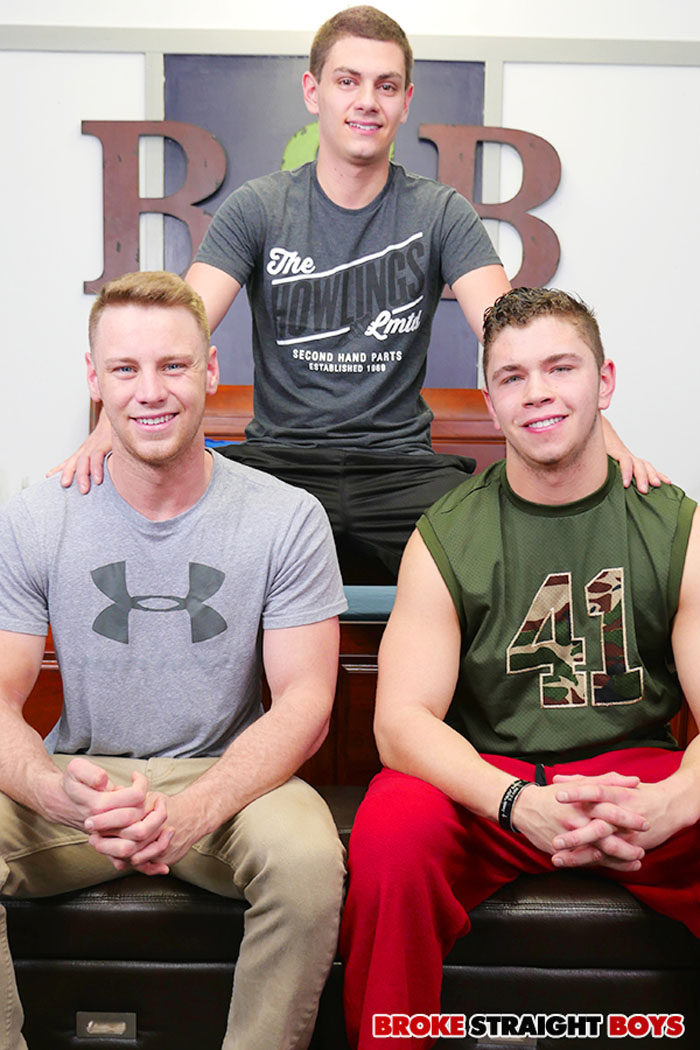 Tanner Valentino, Brandon Evans & Tyler Griffin (Bareback Threeway) at Broke Straight Boys