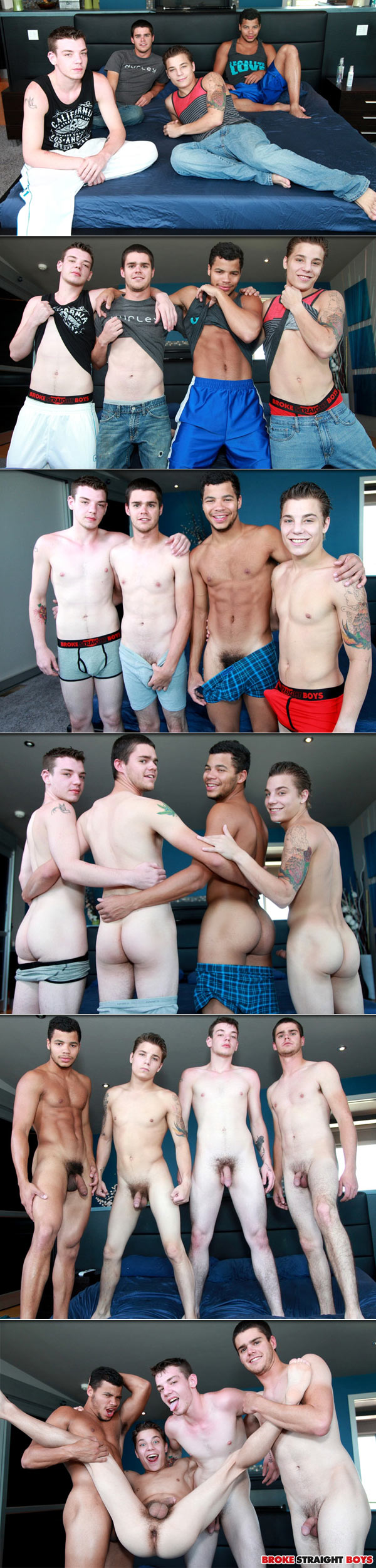Skyler Daniels, Kaden Alexander, Tyler White and Ryan Fields (Bareback Orgy) at Broke Straight Boys
