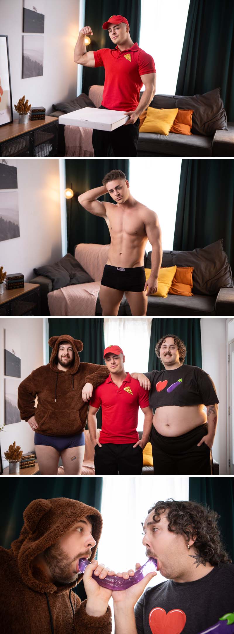 MEN.com's Double Booty Whammy: Thick Angel, Cole Black and Brody Summers Turn a Pizza Delivery Into a Three Way