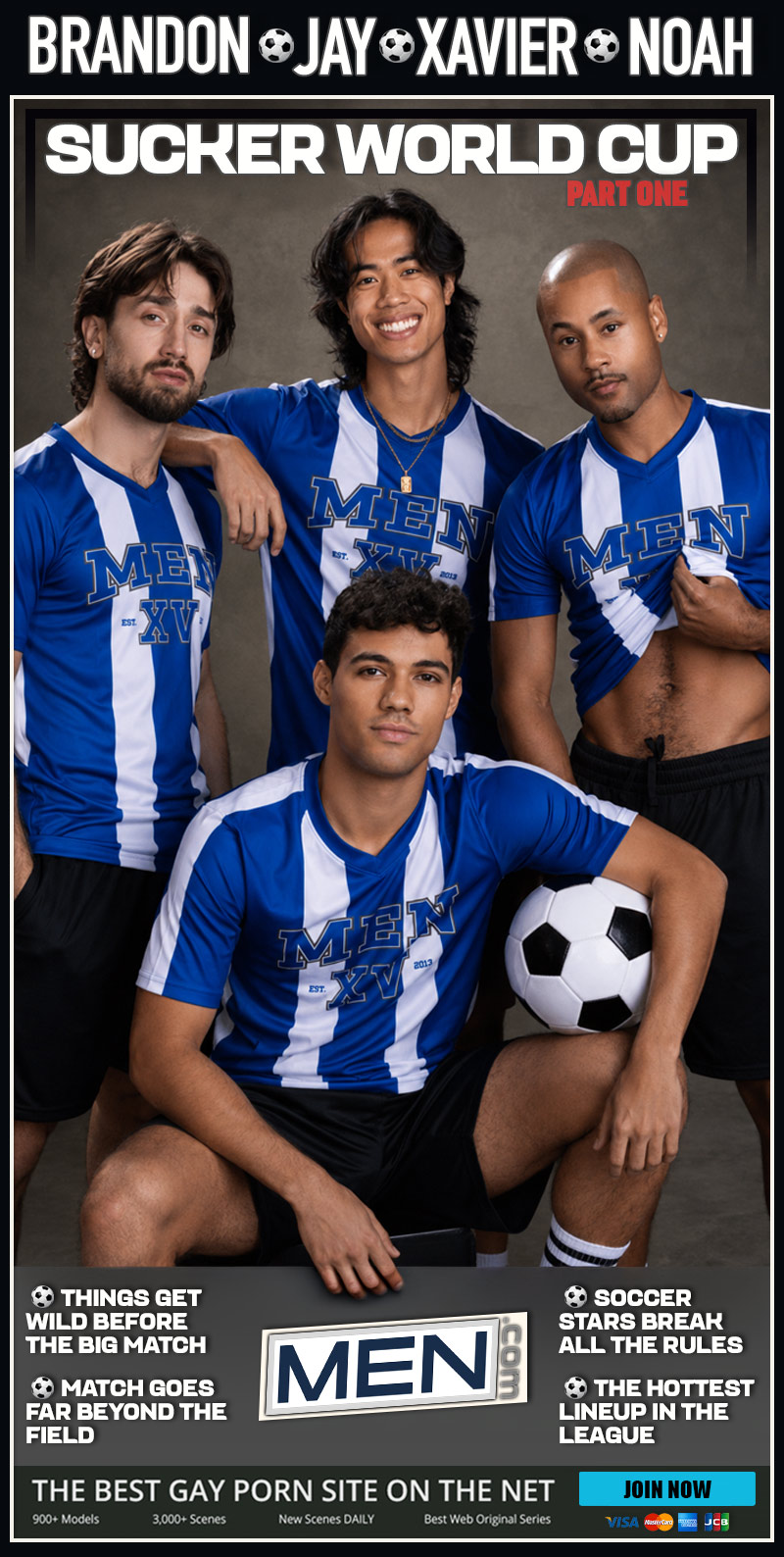Jay Wu, Xavier Zane, Brandon Dallas and Noah Asli in 'Sucker World Cup, Part 1' at MEN.com