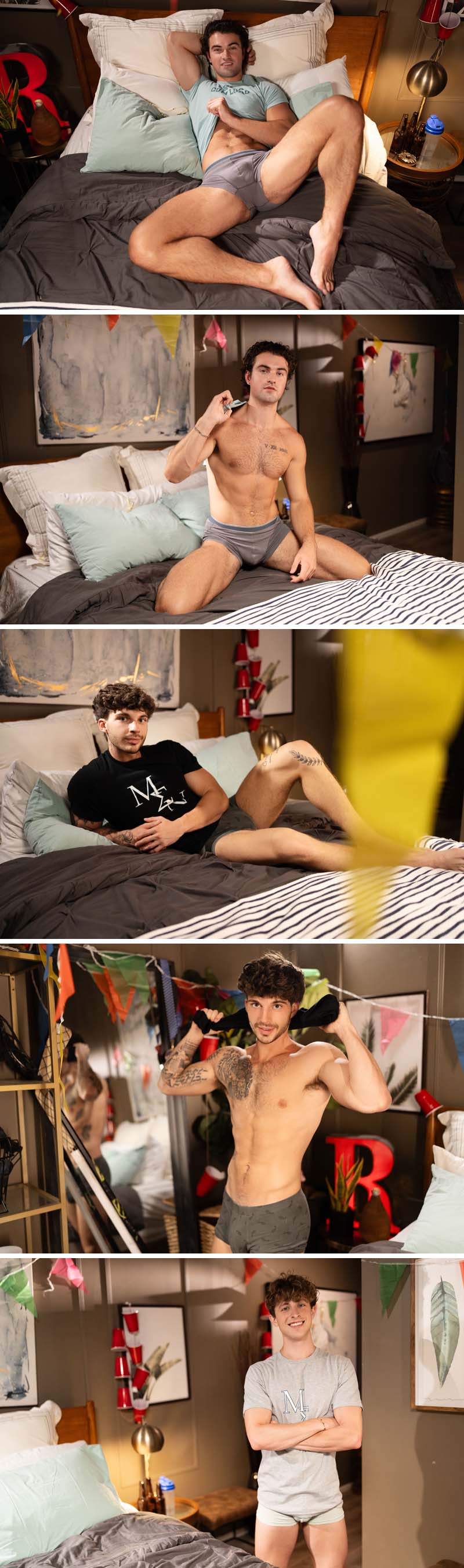 Danny Fantasy Gets a Dorm Room Spit-Roast with Mike Monroe and Leo Levine in 'Here Cums The Sock' at MEN.com