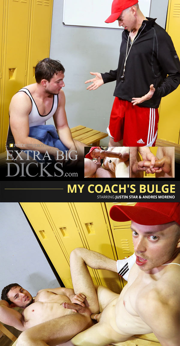 My Coach's Bulge (Justin Star & Andres Moreno) at ExtraBigDicks.com