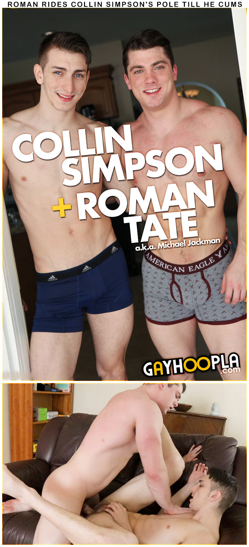 Roman Tate Rides Collin Simpson's Pole Till He Cums at GayHoopla
