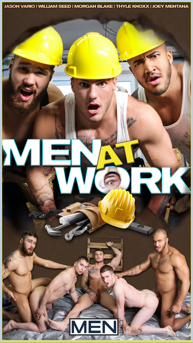 Men at Work (Jason Vario, William Seed, Morgan Blake, Thyle Knoxx and Joey Mentana) at JizzOrgy.com