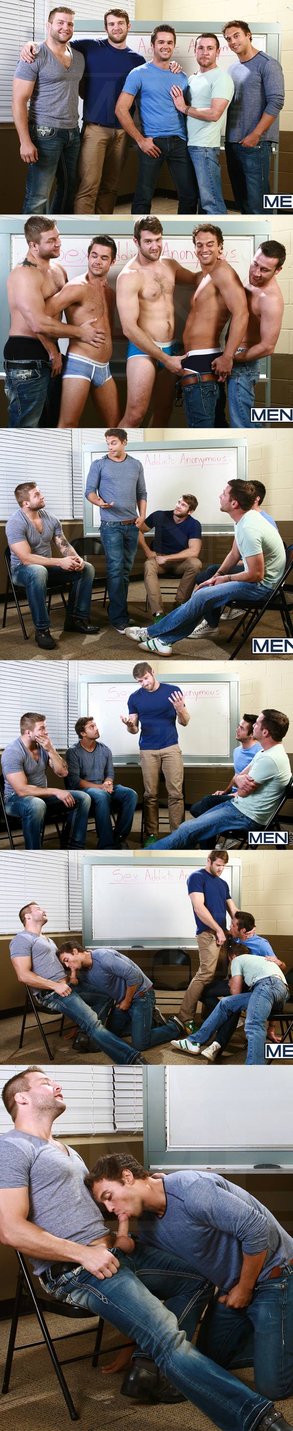 Sex Addicks Anonymous (Trevor Knight, Colby Keller, Colby Jansen, Rocco Reed & Mike De Marko) at JizzOrgy