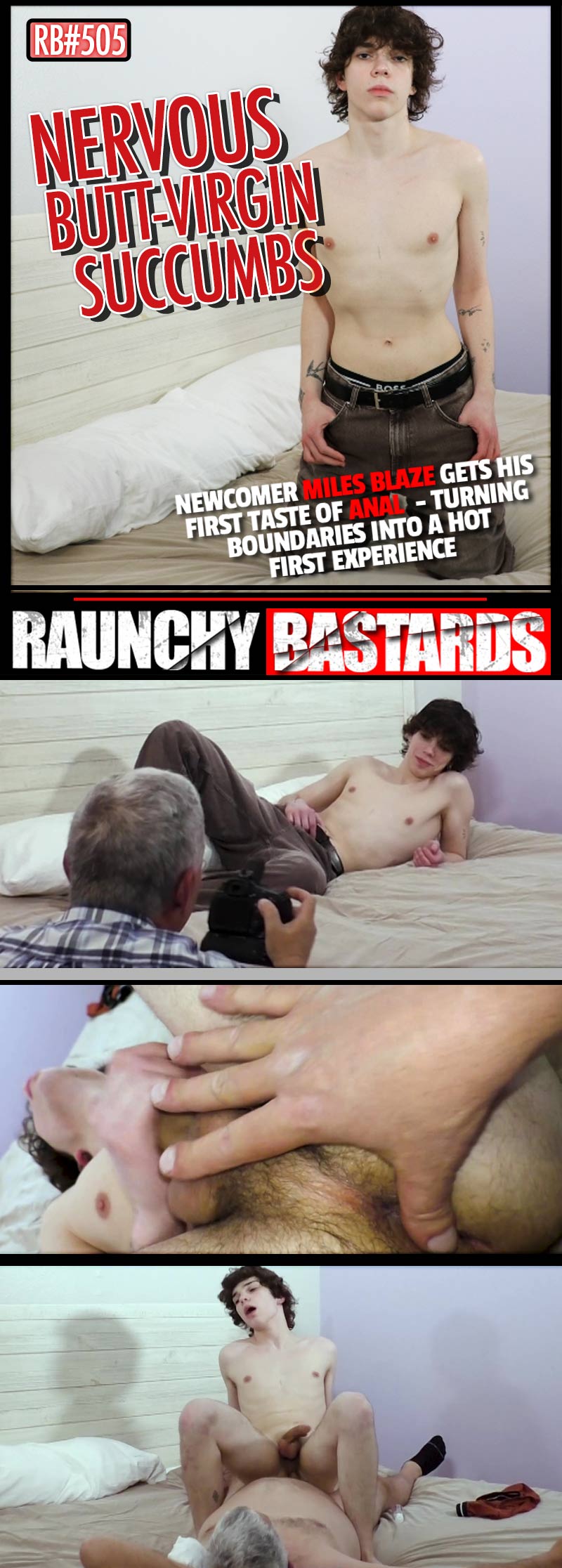 Episode #505: Miles Blaze Gets His First Taste of Anal in 'Nervous Butt-Virgin Succumbs' at Raunchy Bastards