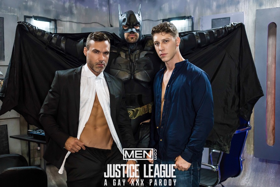 Justice League: A Gay XXX Parody (Manuel Skye (Alfred) and Ryan Bones (Batman) Tag-Team Paul Canon (Robin)) (Part 3) at Men.com